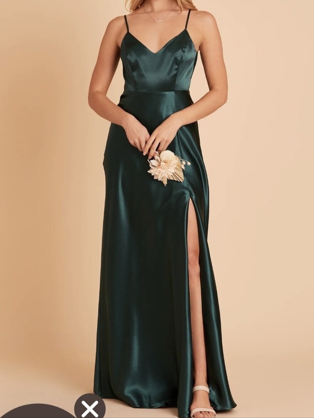Birdy Grey Jay Emerald Green Shiny Satin Maxi Bridesmaid Dress w/ Thigh Slit S